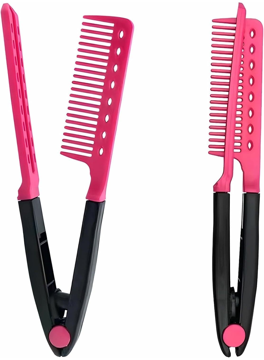 Comb with hair straightener, strong grip for tangled hair, pink and black Hair Straightening Brushes