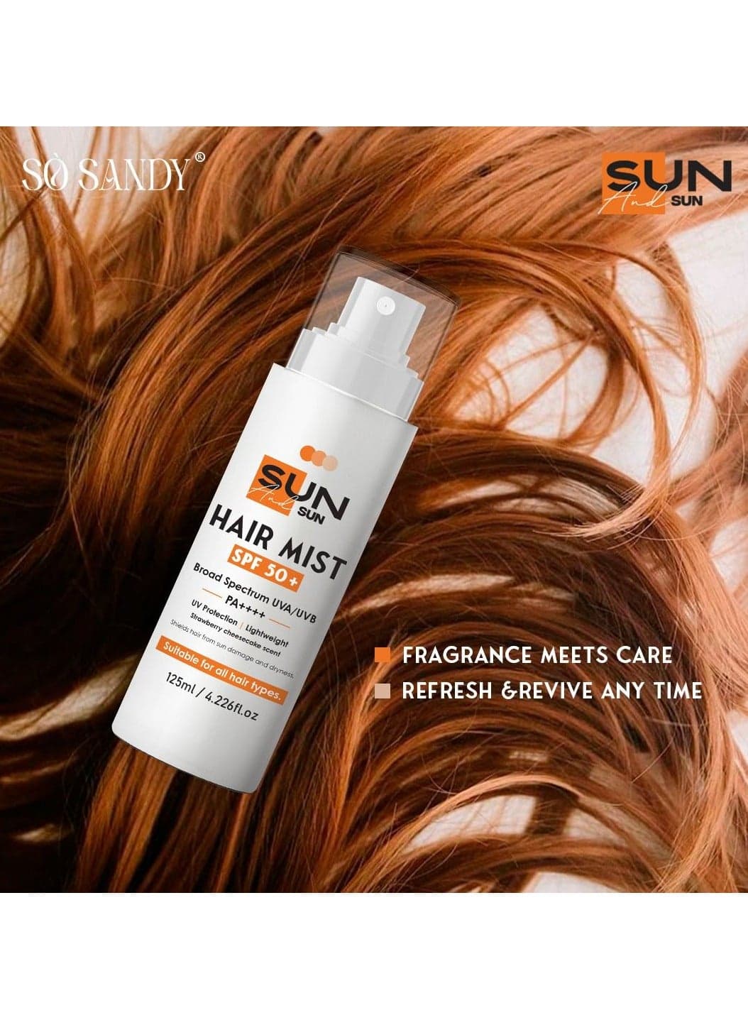 Sun & Sun Hair Spray SPF 50+ PA++++ 125ml Strawberry Cheesecake Scent Sunscreen SPF 50+ by So Sandy (٥)