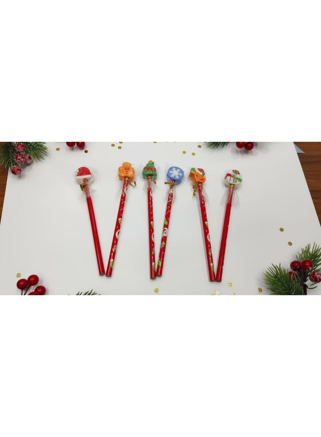 2 pieces Christmas-Themed Pencil with Eraser for Kids – Fun Colors & Festive Shapes