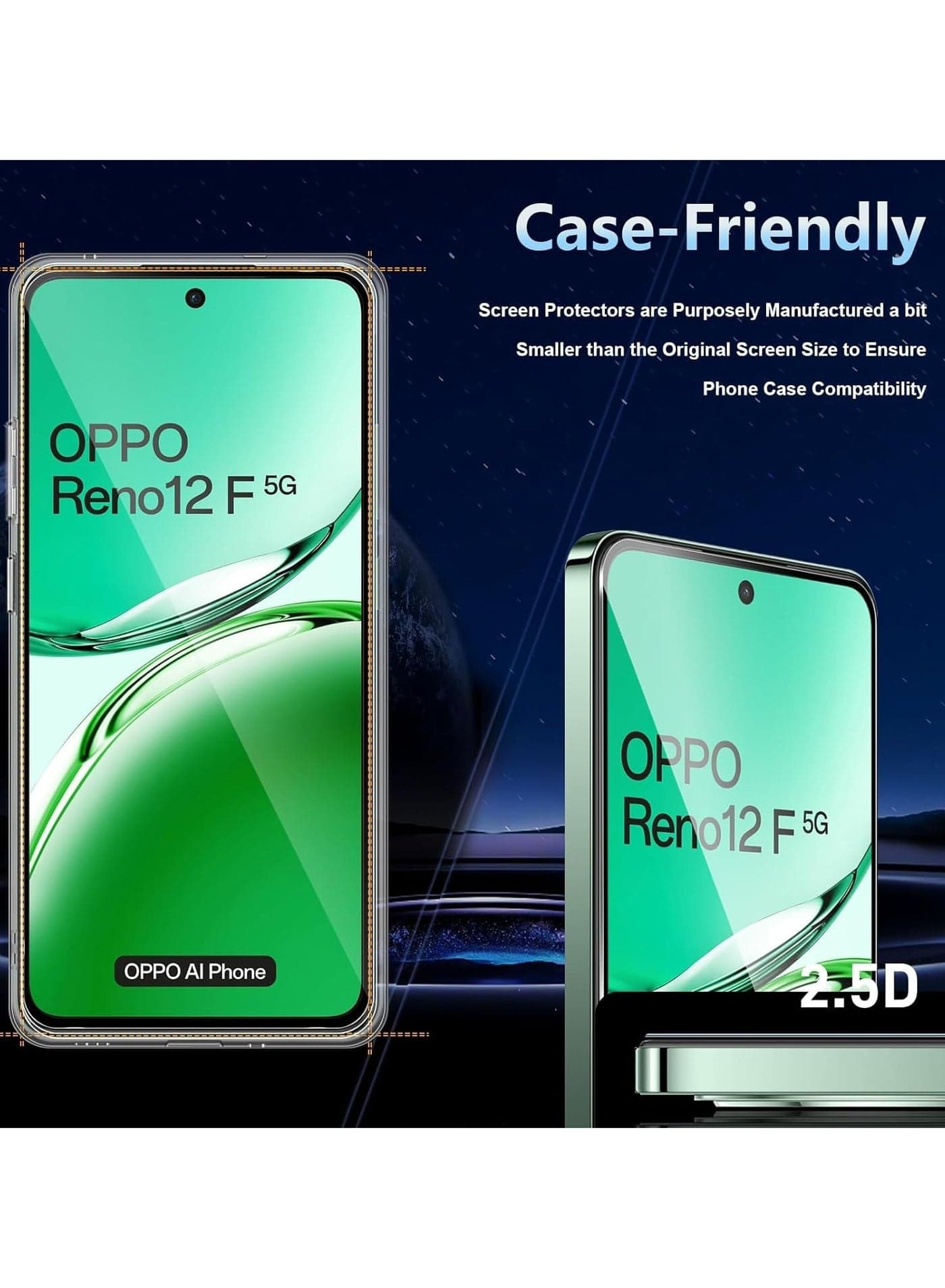 Tempered Glass Screen Protector, 9H Hardness Anti-Scratch Tempered Glass flim, Case Friendly,Anti-Scratch For Oppo Reno 12F 4G/5G Mobile Screen Protectors (٥)