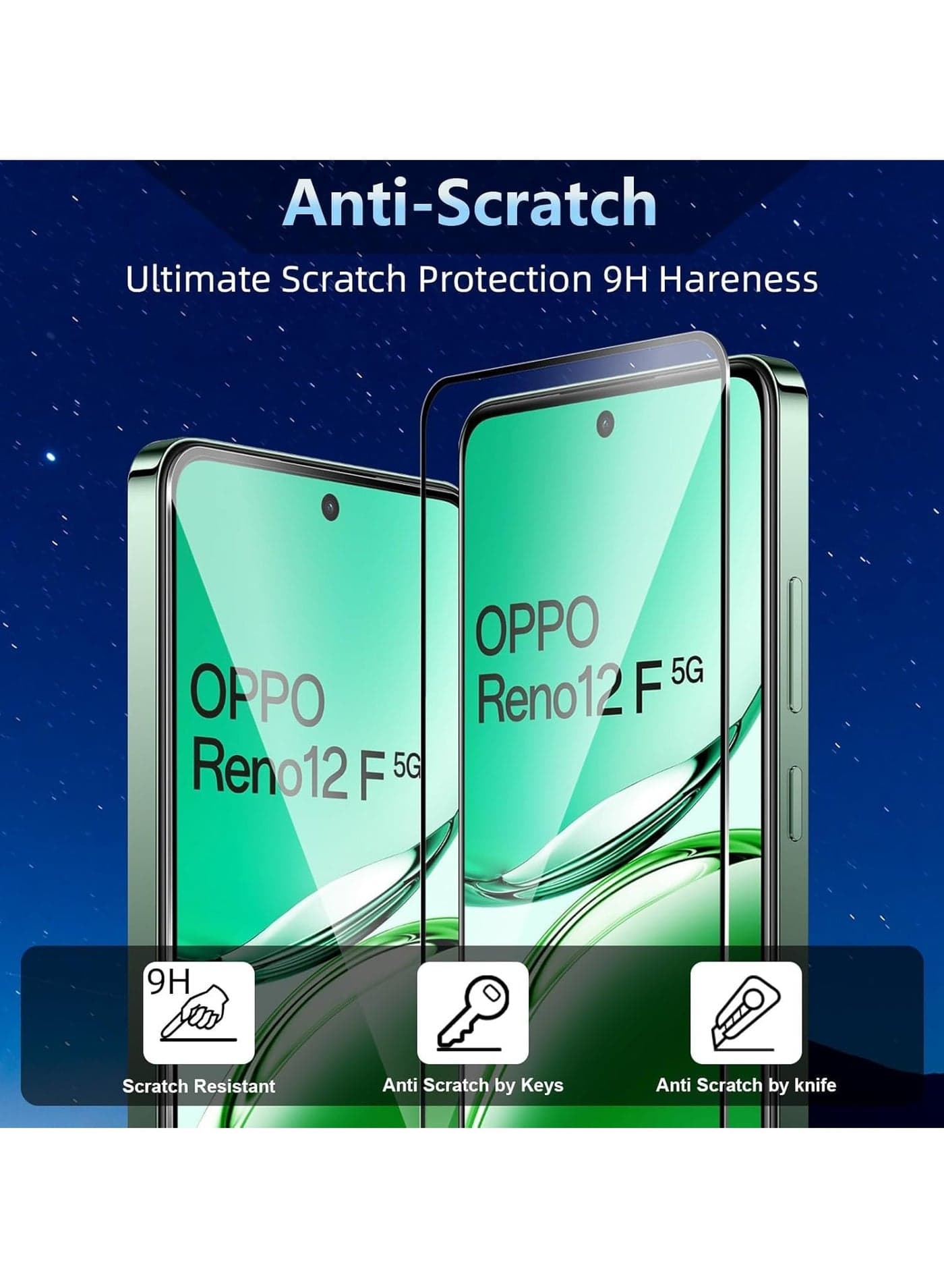 Tempered Glass Screen Protector, 9H Hardness Anti-Scratch Tempered Glass flim, Case Friendly,Anti-Scratch For Oppo Reno 12F 4G/5G Mobile Screen Protectors (٦)