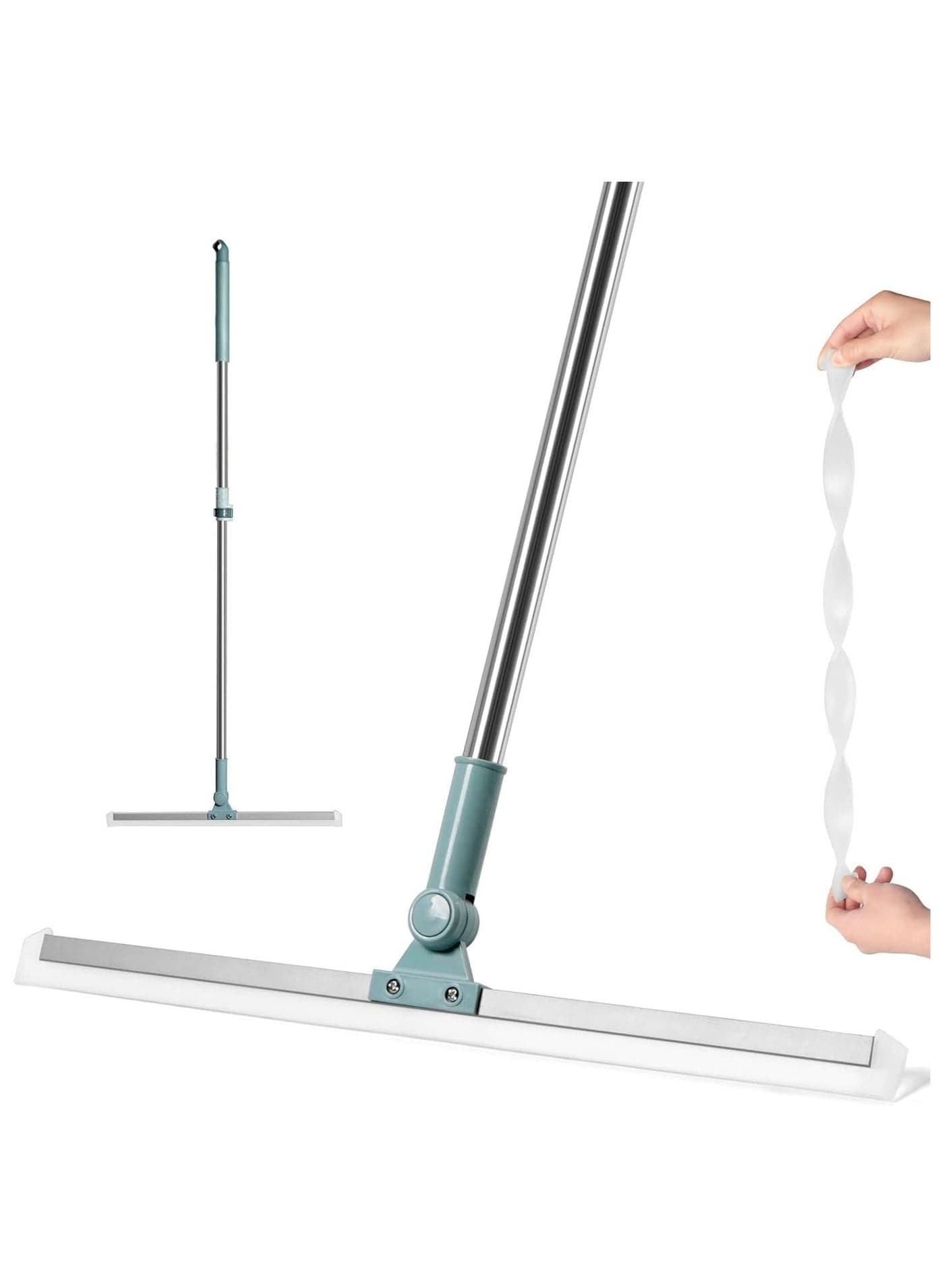 Silicone Floor Squeegee with Long Handle for Window and Shower Cleaning with Extendable and Adjustable Pole Stainless Steel for Glass, Bathroom and Floor Cleaning Floor Cleaners