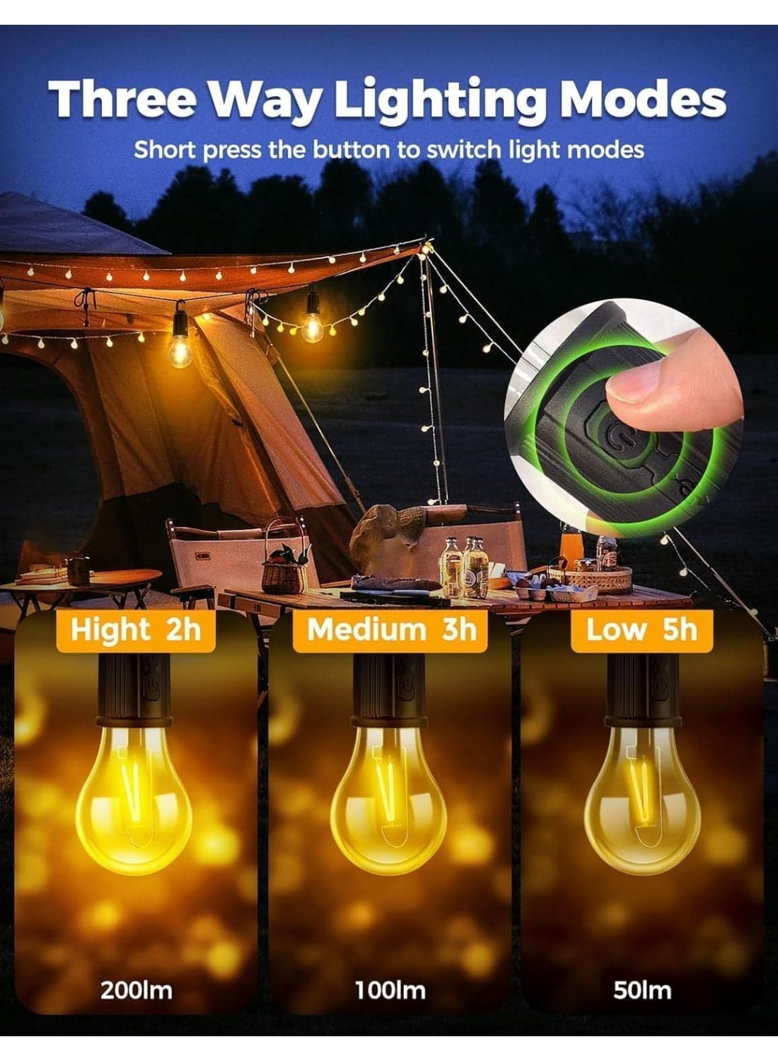 Rechargeable Outdoor LED Lantern – Portable Camping Flashlight with USB Charging, Waterproof and Multi-Mode Hanging Light – Perfect for Hiking, Camping, Emergencies, and Backyard Use-with 3 lighting modes (٥)
