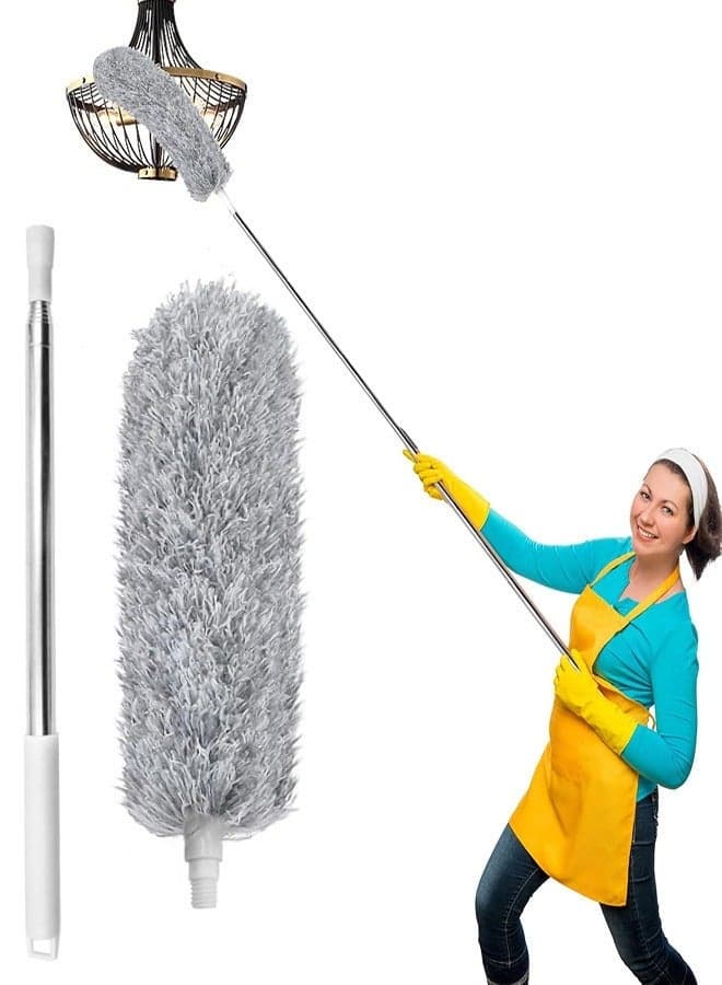Ceiling Fan Duster with Stainless Steel extension Long Extendable Pole Washable Bendable Dusters for Cleaning, High Cobweb Wall Dusting Wet, Interior Roof