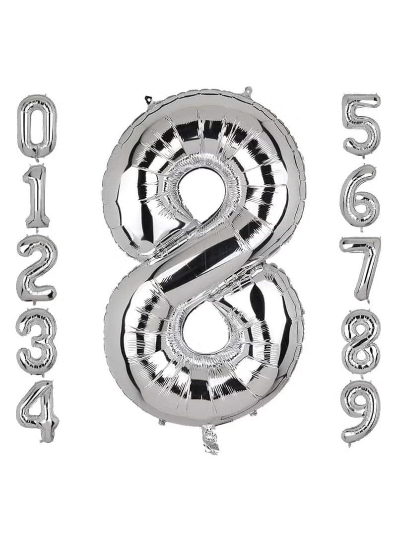 Number 8 Balloon Foil Silver Glamorous Party Decorations Jumbo Digit Balloon for Birthdays Anniversaries Special Events