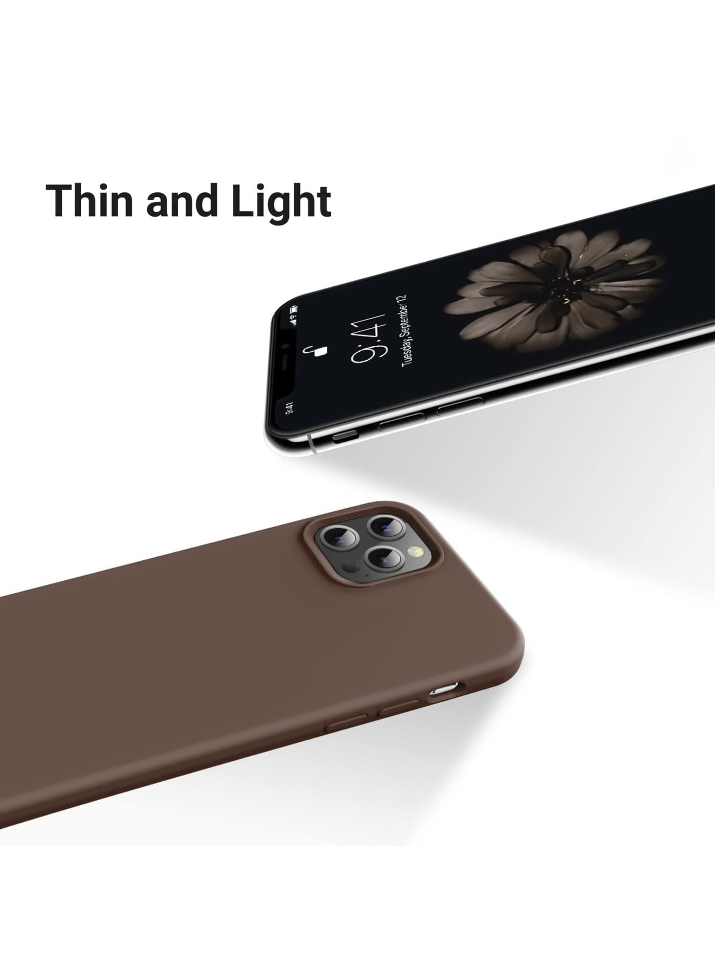 Compatible with iPhone 12/12 Pro Case 6.1 Inch Slim Liquid Silicone 4 Layers Soft Gel Rubber Shockproof Protective Phone Case with Anti Scratch Microfiber Lining (Dark Brown) (٣)