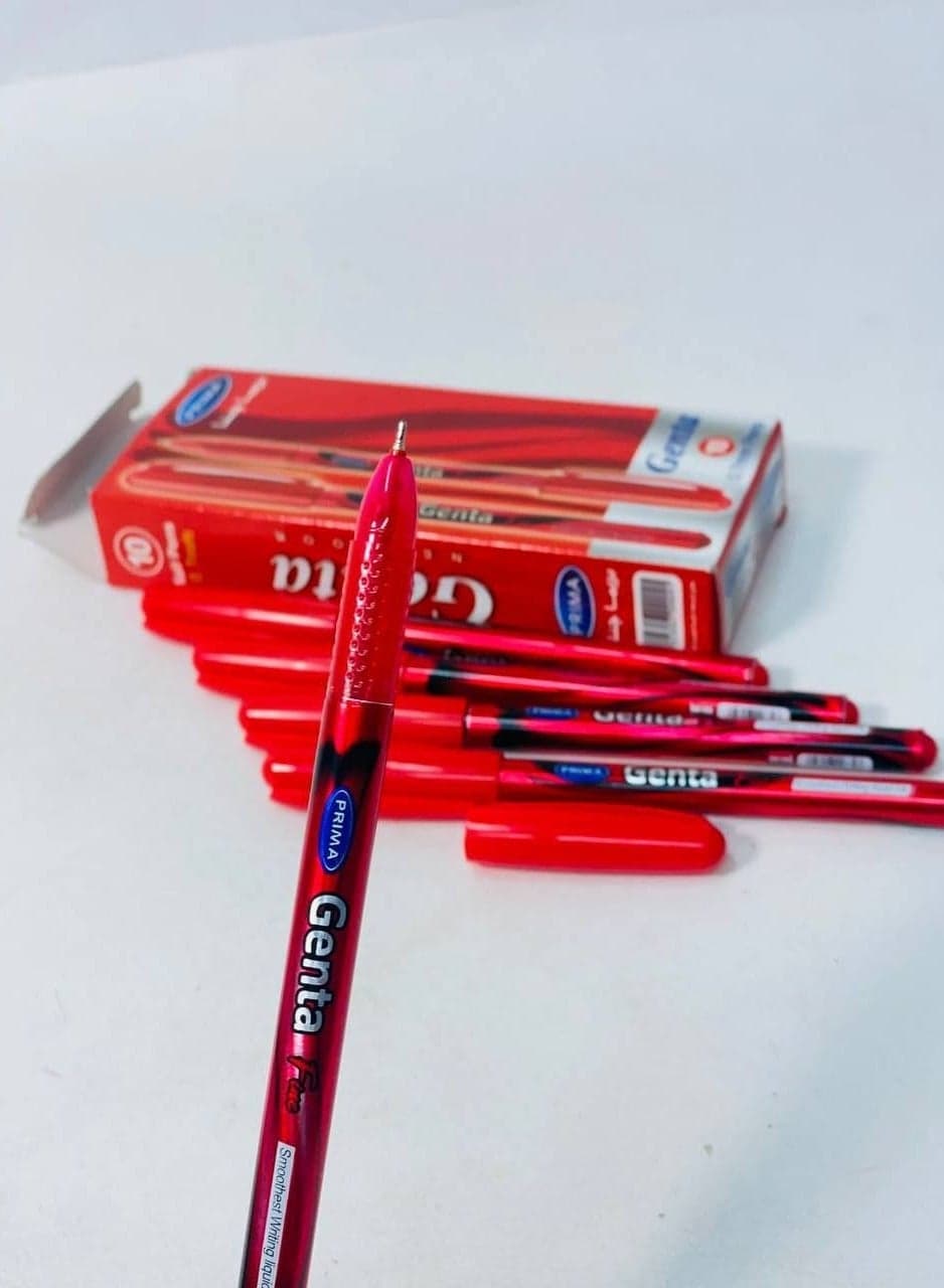Ballpoint pen, 0.7 mm needle tip, red ink color, the most beautiful box: 10 pens (٣)