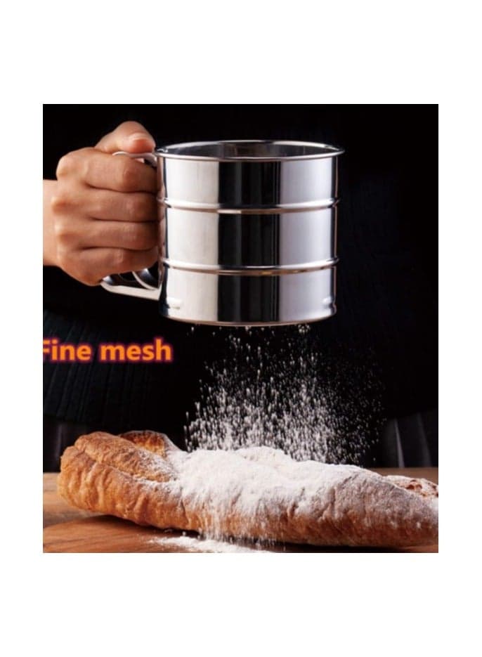 Stainless Steel Flour Sifter with Measurement for Sugar and Flour, Fine Mesh Strainers for Food with Handle, Double Layer Bread Sifter Kitchen Utensils & Gadgets (٣)