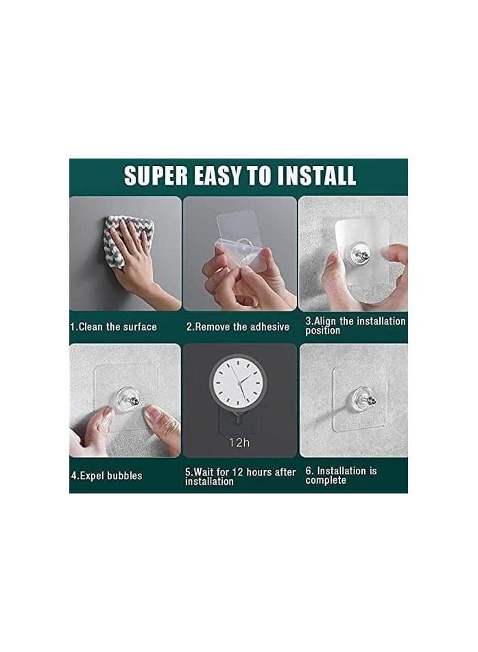 10 Pcs Adhesive Wall Hooks, Transparent No-Drill Hooks for Bathroom, Shower, Kitchen, Stainless Steel, Water-Resistant Sticky Wall Hooks for Hanging with 5.0 Kg Load Capacity, Double-Sided Adhesive Alternative to Nails, Ideal for Frames, Pictures, Living Room, Bedroom (٣)