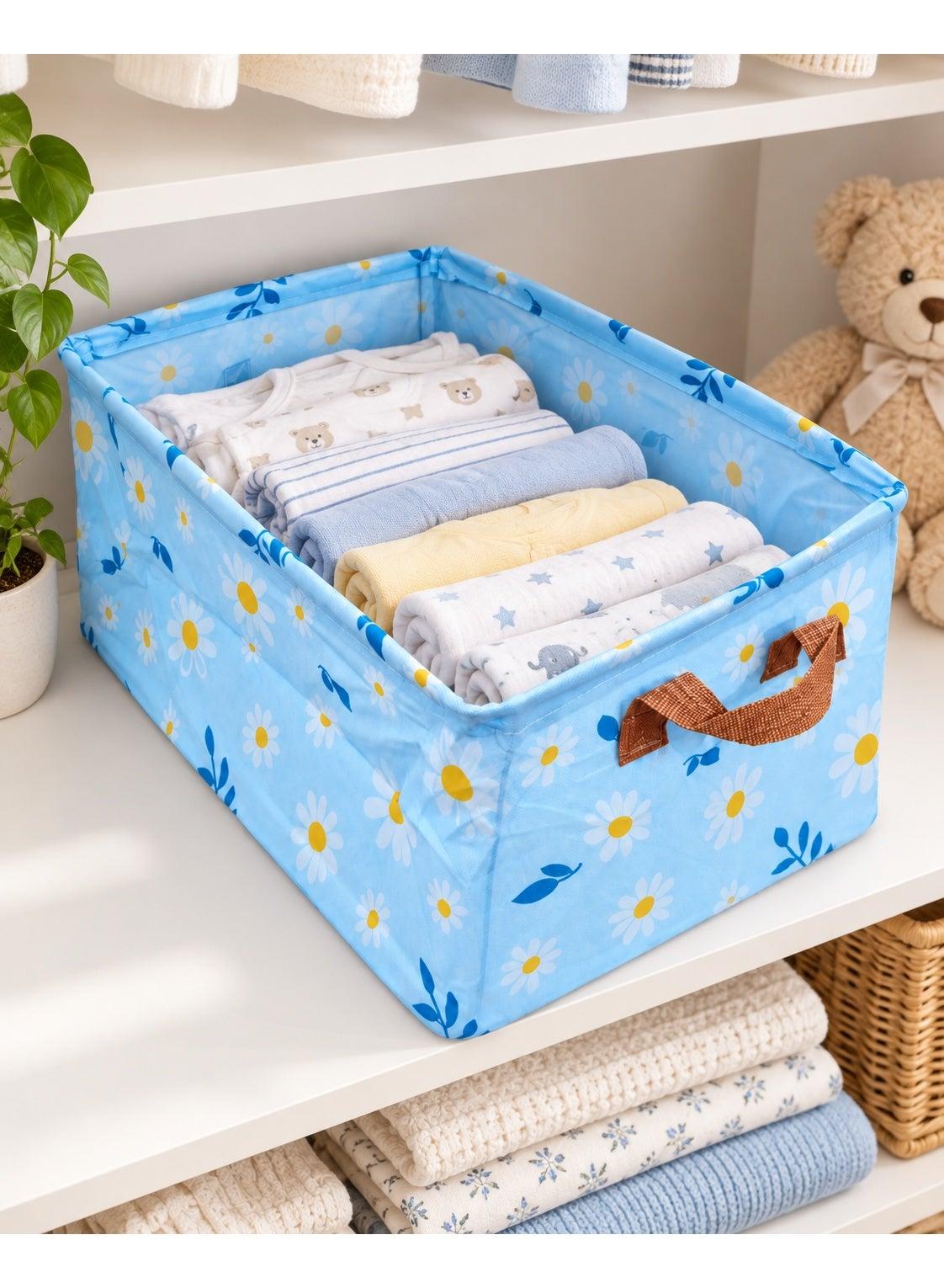 Multipurpose Foldable Storage Organizer Basket, Fabric Storage Box with Carry Handles for Clothes, Toys, Wardrobe, Shelves and Home Organization – Blue Floral Design (٦)