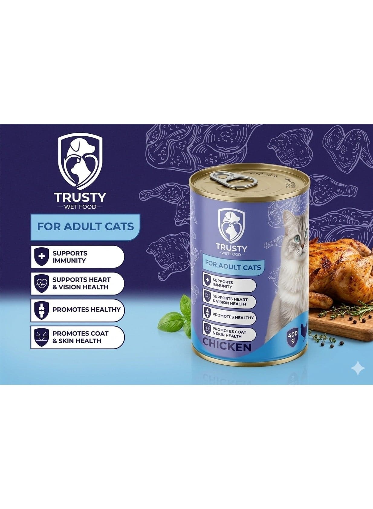 Trusty | Chicken Wet Food for Adult Cats 400g (Muscle Protein & Silky Coat) Cat Wet & Canned Food (٥)