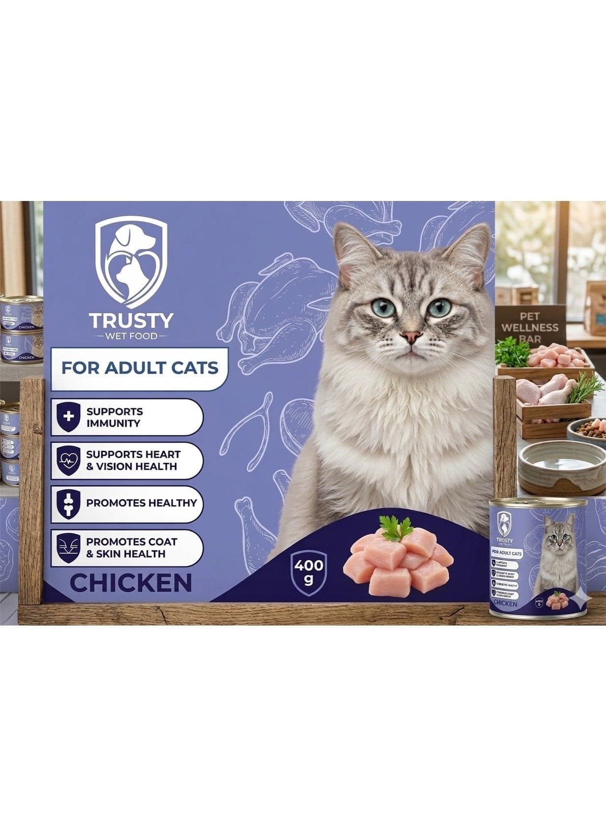 Trusty | Chicken Wet Food for Adult Cats 400g (Muscle Protein & Silky Coat) Cat Wet & Canned Food (١٠)