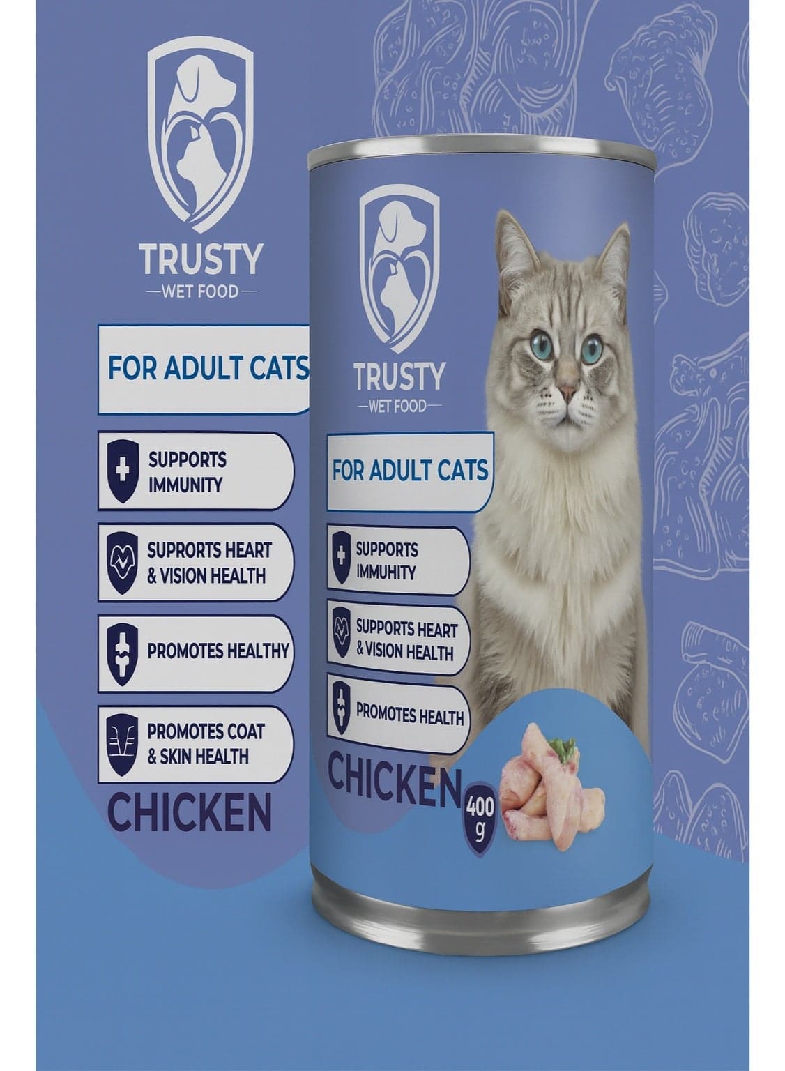 Trusty | Chicken Wet Food for Adult Cats 400g (Muscle Protein & Silky Coat) Cat Wet & Canned Food (٩)