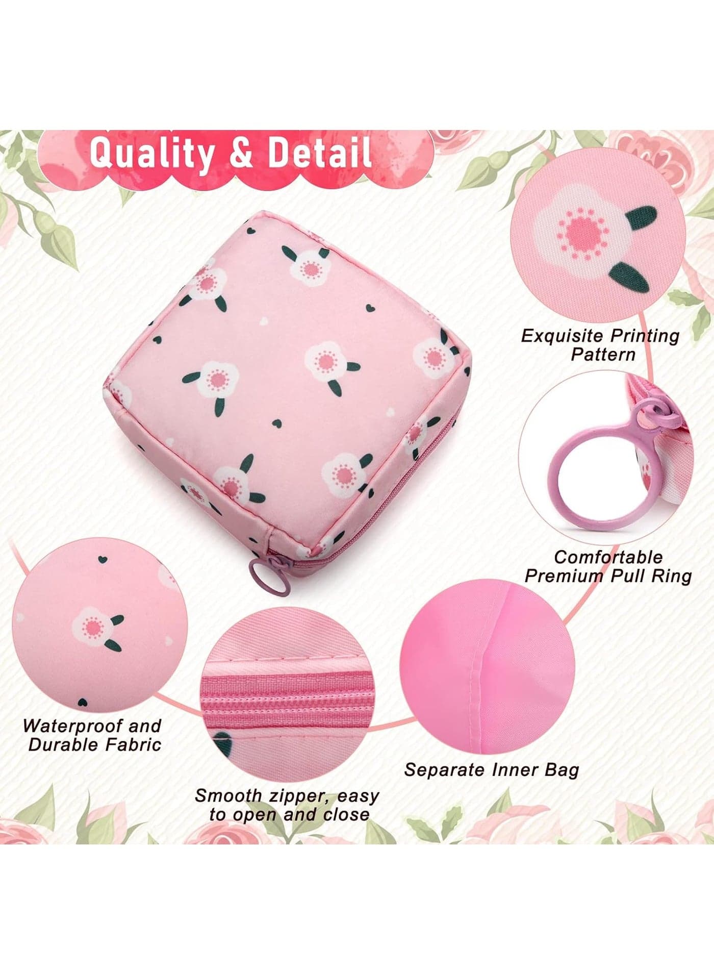 1-piece sanitary pad storage pouch, menstrual pad bag, portable sanitary napkin storage case made of nylon Oxford fabric with a zipper—designed for women and ladies. (4)