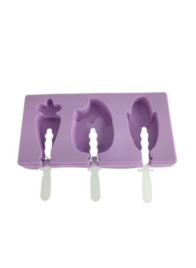 Silicone mold for making cartoon-shaped ice cream with reusable sticks, easy to unmold and suitable for children and adults. Ice Cream Machines (٣)