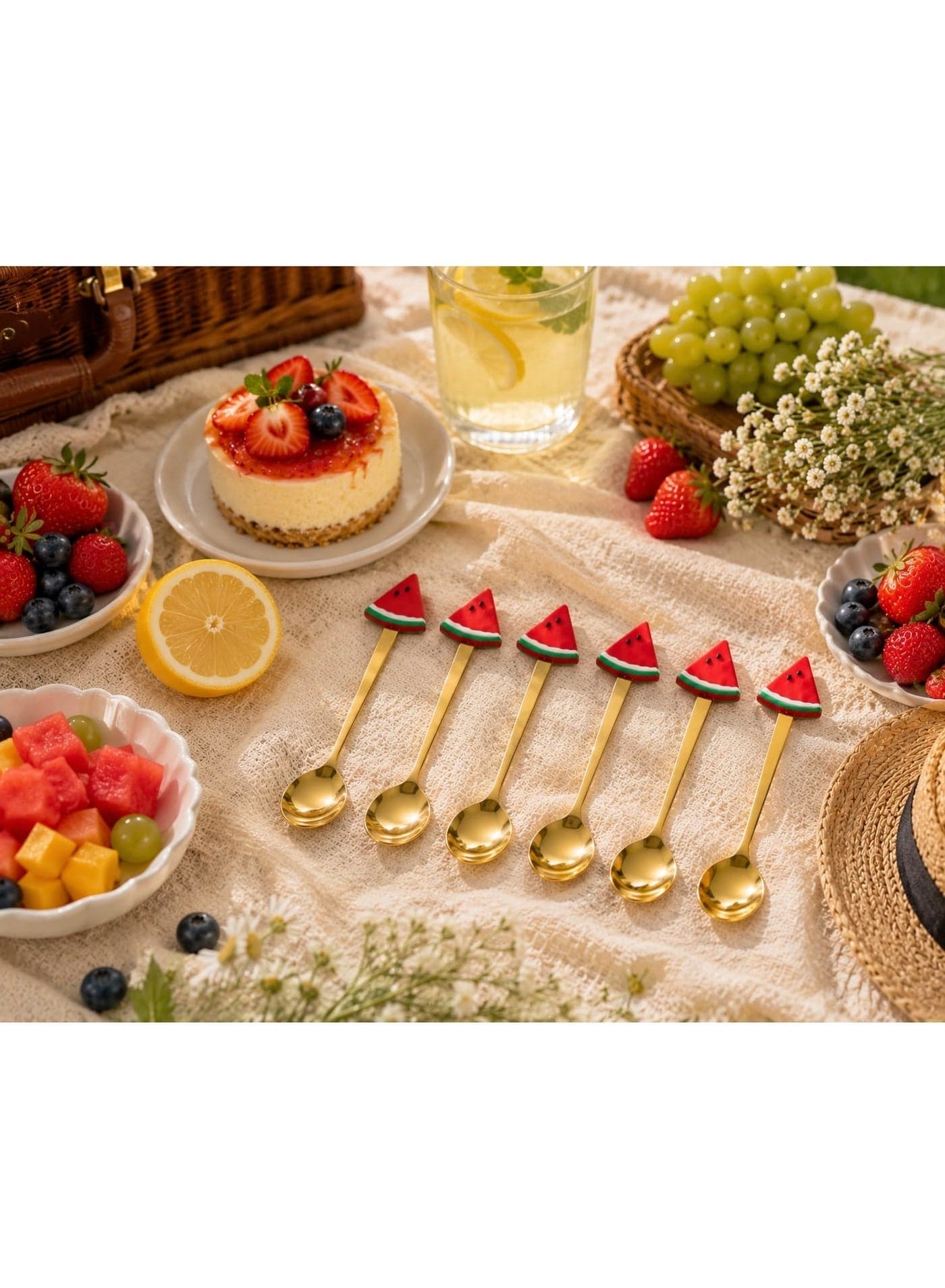 6-Piece Gold Stainless Steel Coffee & Tea Spoon Set with Watermelon Slice Design (3)