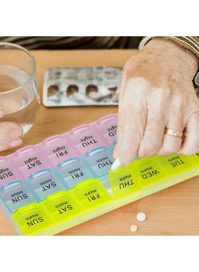 3-Times-a-Day Pill Organizer, Weekly Medication Organizer, Large 7-Day Pill Holder, Daily Travel Box (Morning & Afternoon) Pill Cases & Splitters (٥)