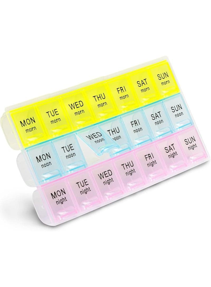 3-Times-a-Day Pill Organizer, Weekly Medication Organizer, Large 7-Day Pill Holder, Daily Travel Box (Morning & Afternoon) Pill Cases & Splitters (٢)
