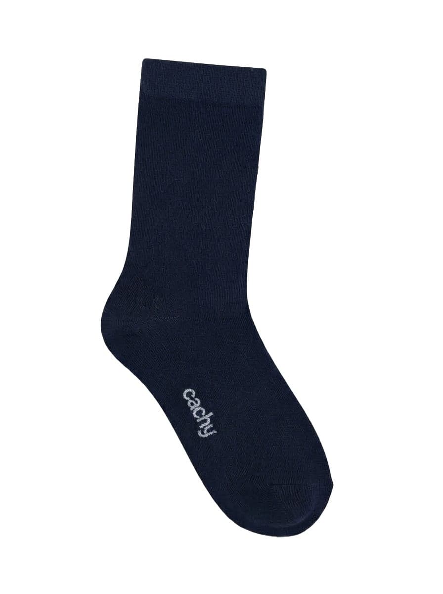 Cachy Men's Crew Socks – Elegant Plain Design, Navy – Soft Breathable Fine-Knit Full-Length Everyday Socks