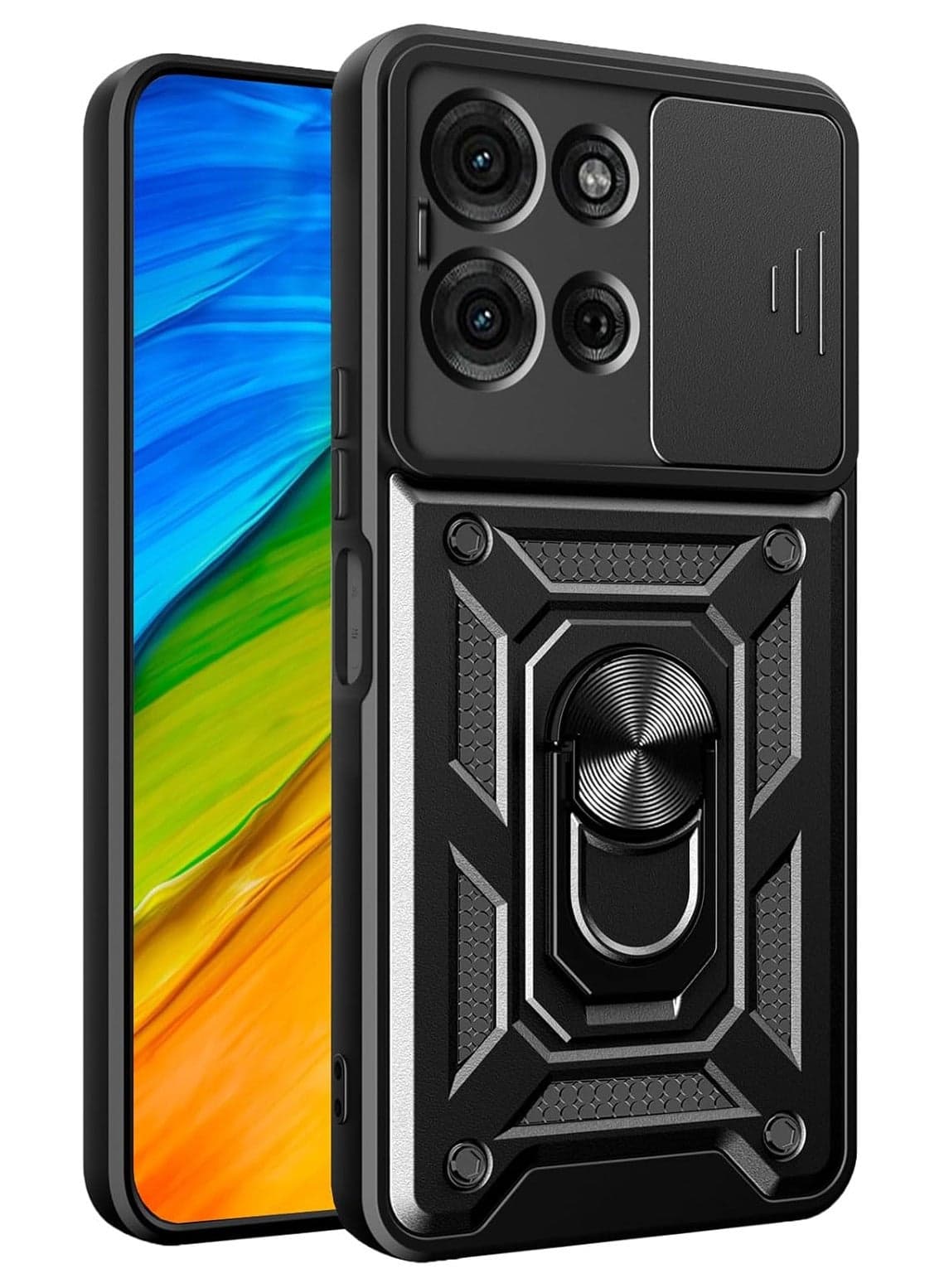 motorola moto g75 cover Generic Shield Full Protection Case With Metal Ring &Slide Camera Cover For moto g75 case