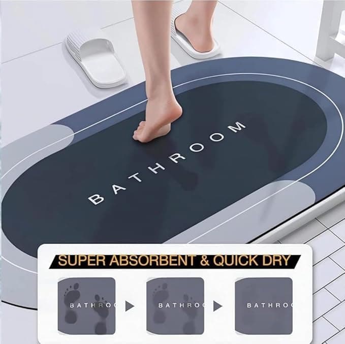 Drying Bath Mat, Super Absorbent Rubber Bath Mat Fits Under Door, Bathroom, B... Bath Mats & Rugs (٣)