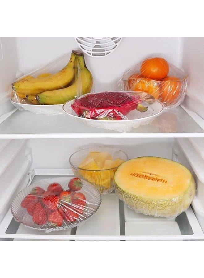 100 Clear Elastic Food Covers, Keep Cut Fruits and Vegetables Fresh for Longer, Universal Flexible Container Covers with a Strong Elastic Opening to Prevent Air Leakage, Ideal for Covering Breakfasts and Dinner Leftovers with One Touch, Safe, Eco-Friendly, and Easy to Store Food Savers (12)