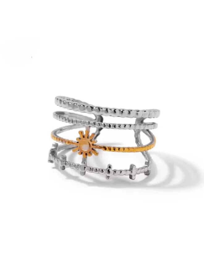Elegant Two-Tone Stacked Ring 316L Stainless Steel – Modern Sun Detail Ring for Women – Anti Tarnish Women's Rings