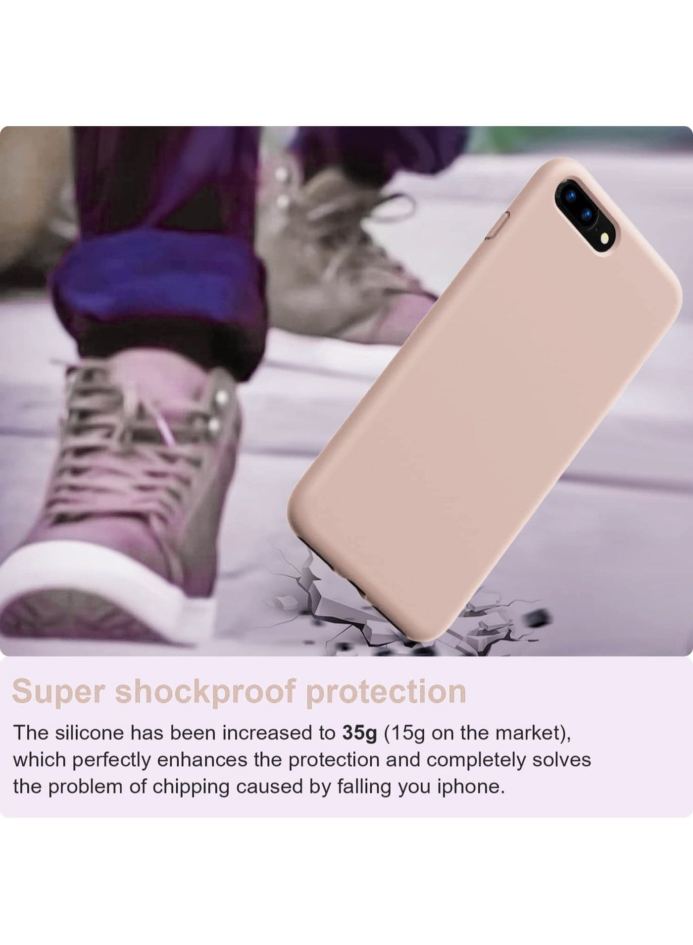 Compatible with iPhone 7/8 Plus Case 5.5 Inch Slim Liquid Silicone 4 Layers Soft Gel Rubber Shockproof Protective Phone Case with Anti Scratch Microfiber Lining (Pink Matte) (٢)