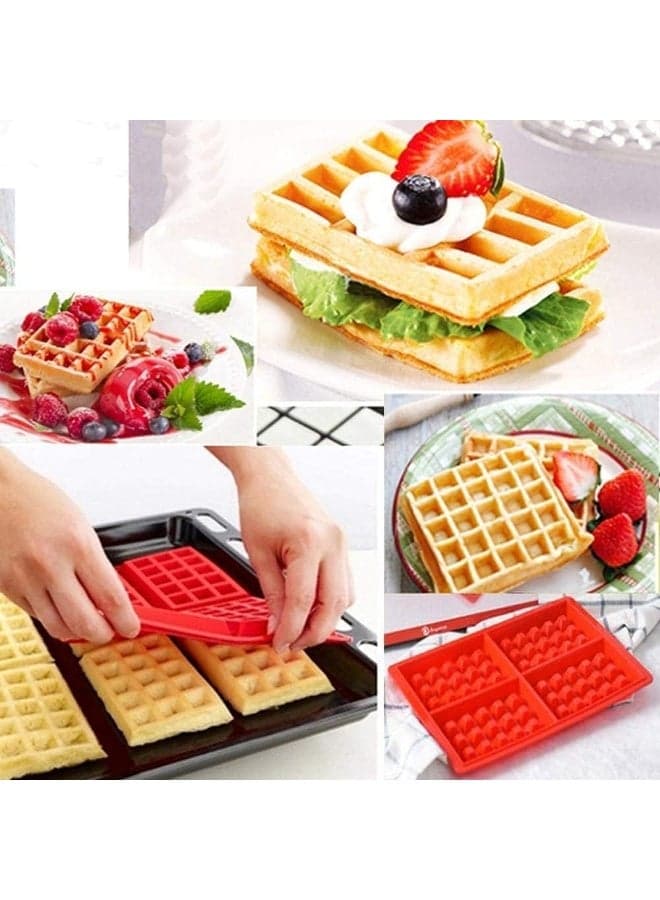 Quick Muffin and Waffle Baking Tray (4 holes): Non-stick silicone mold for baking cakes and desserts in standard sizes in record time - perfect heat distribution for golden results on the outside and crisp on the inside - oven, microwave and dishwasher safe. Moulds (٥)