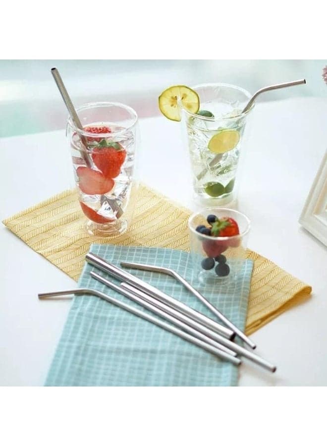 Eco-friendly stainless steel straw set (5 pieces): 2 straight and 2 curved with a dedicated cleaning brush - reusable, BPA-free, and completely safe for children and adults for drinks and juices. Cups & Straws (11)