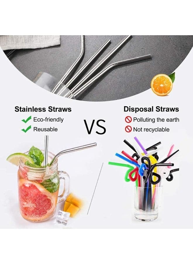 Eco-friendly stainless steel straw set (5 pieces): 2 straight and 2 curved with a dedicated cleaning brush - reusable, BPA-free, and completely safe for children and adults for drinks and juices. Cups & Straws (9)