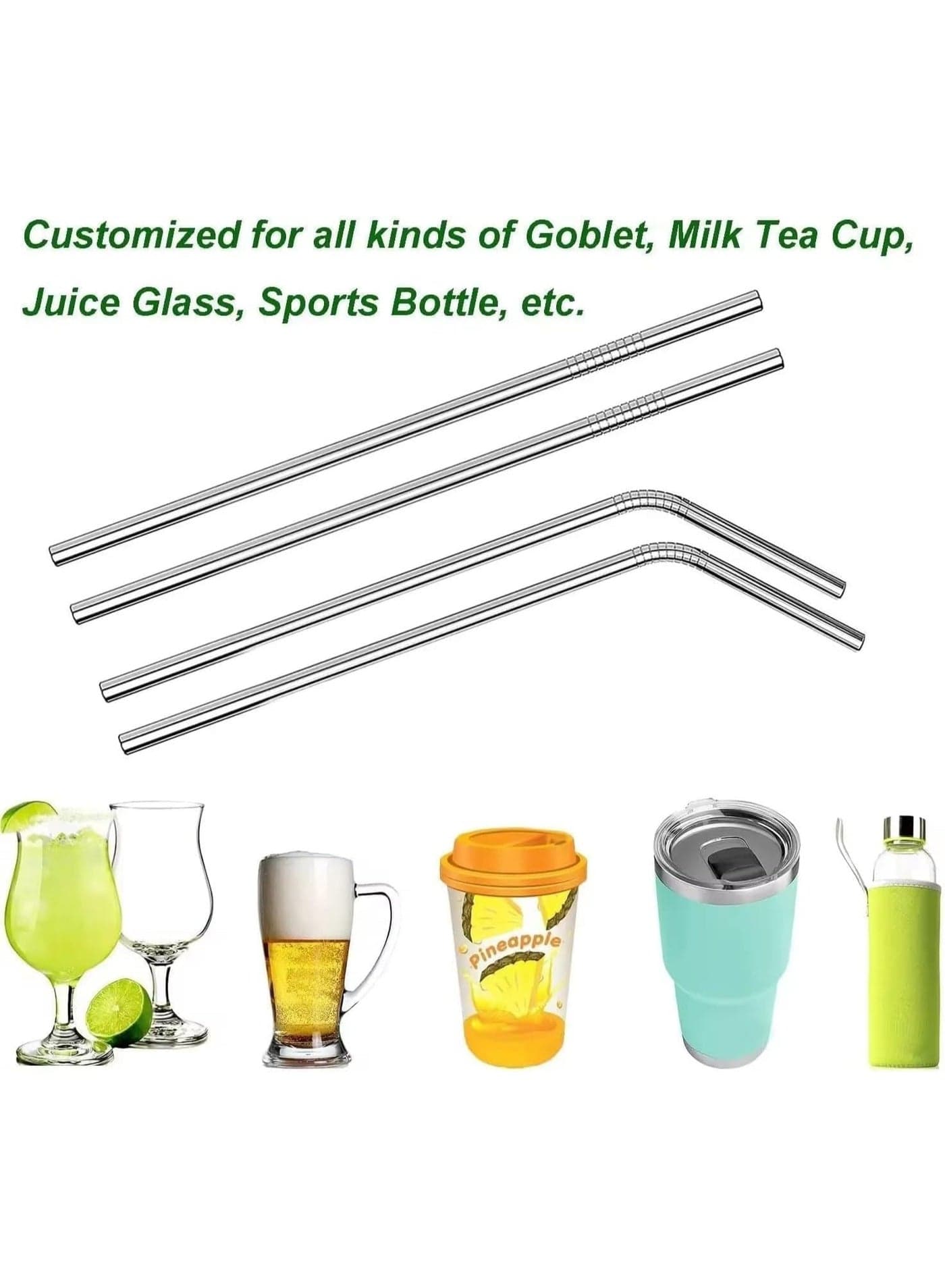Eco-friendly stainless steel straw set (5 pieces): 2 straight and 2 curved with a dedicated cleaning brush - reusable, BPA-free, and completely safe for children and adults for drinks and juices. Cups & Straws (3)