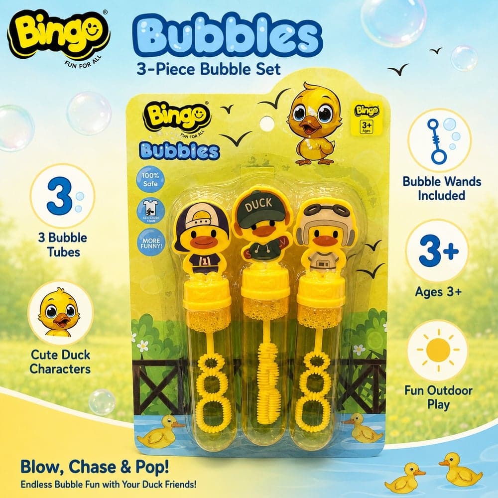 Bingo Kids Bubble Wand Set Yellow Duck Design 35ML 3 Pieces - HK-9382 Bubble Makers (٤)