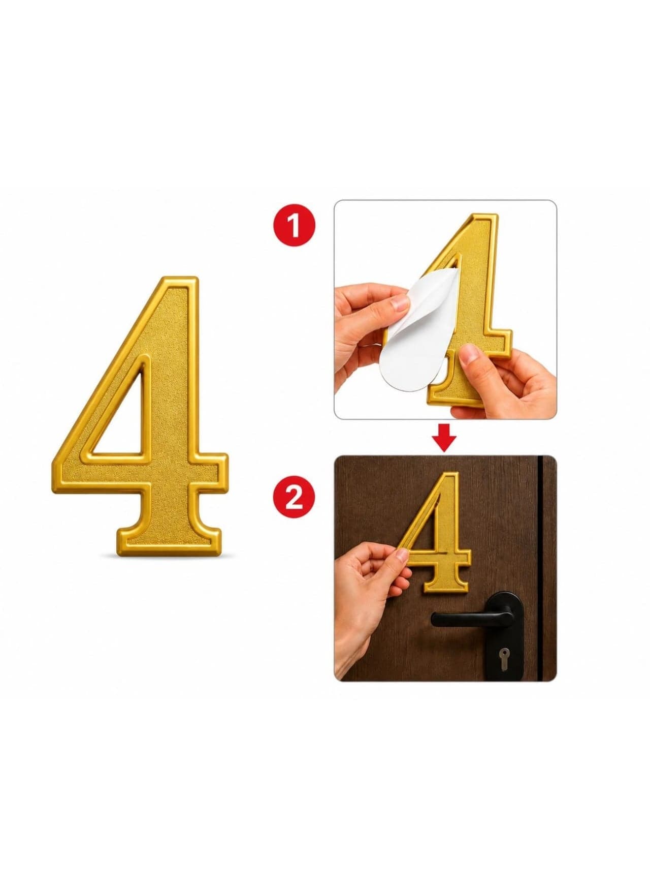Self-adhesive door number – number plate for houses, apartments, villas, and compounds – installation without drilling Hardware