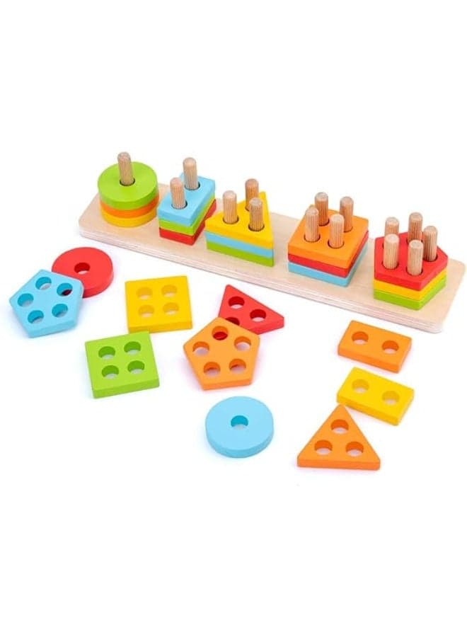 Montessori Toys for 1 2 3 Years Old, Wooden Sorting & Stacking Toys for Toddlers 1-3, Education Preschool Toddler Puzzles,Best Gift. (5 shapes) Shape Sorters