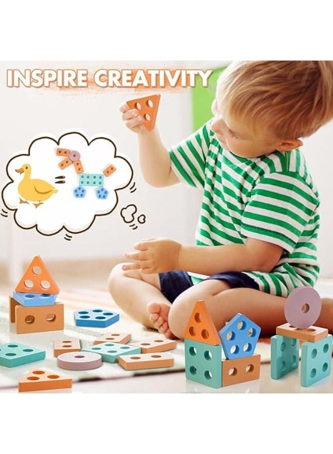 Montessori Toys for 1 2 3 Years Old, Wooden Sorting & Stacking Toys for Toddlers 1-3, Education Preschool Toddler Puzzles,Best Gift. (5 shapes) Shape Sorters (٢)