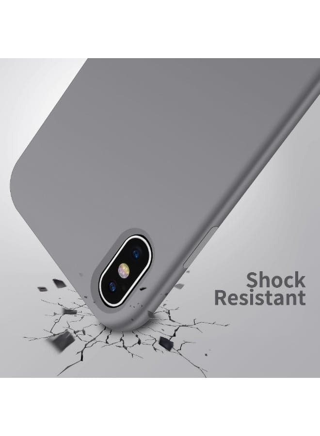Compatible with iPhone X/Xs Case 5.8 Inch Slim Liquid Silicone 4 Layers Soft Gel Rubber Shockproof Protective Phone Case with Anti Scratch Microfiber Lining (Light Grey) Cases & Covers (٤)