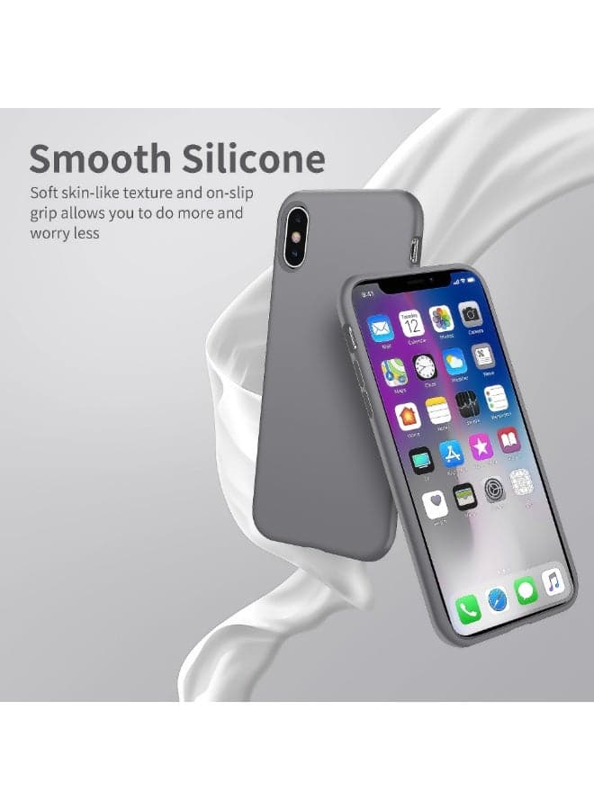 Compatible with iPhone X/Xs Case 5.8 Inch Slim Liquid Silicone 4 Layers Soft Gel Rubber Shockproof Protective Phone Case with Anti Scratch Microfiber Lining (Light Grey) Cases & Covers (٥)