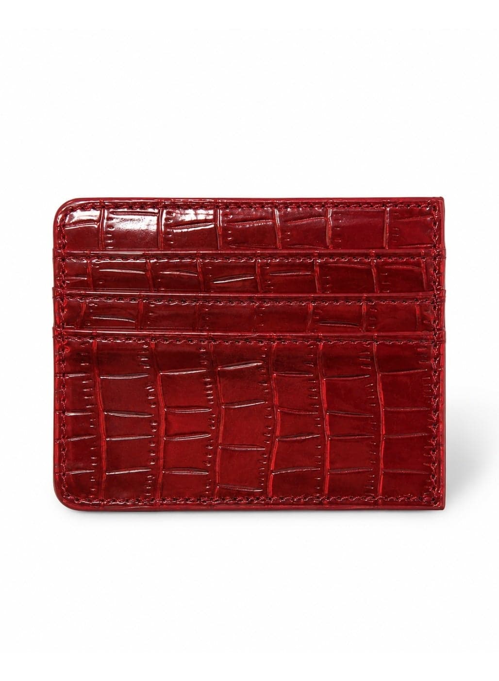 Small women's wallet with a glossy crocodile leather design – multi-pocket card and wallet – slim wallet for Visa, cash, and ID – red color