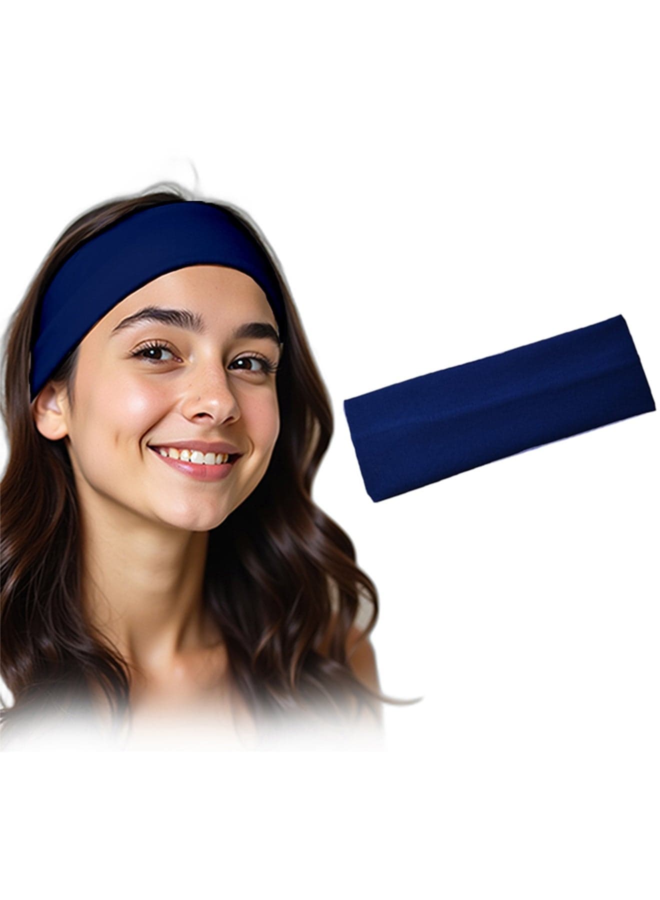 Extra Wide 7cm Plain Stretch Unisex Soft Yoga Headban (Dark Blue) Running & Training Headbands