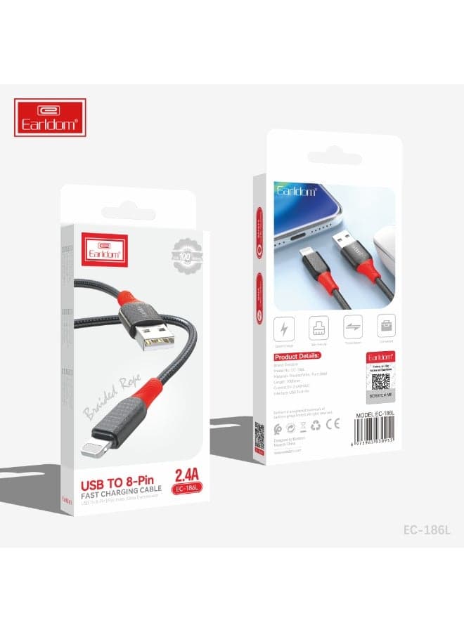 Cable EC-186L 2.4A Fast Charging Lightning, 1m Length – black (7)