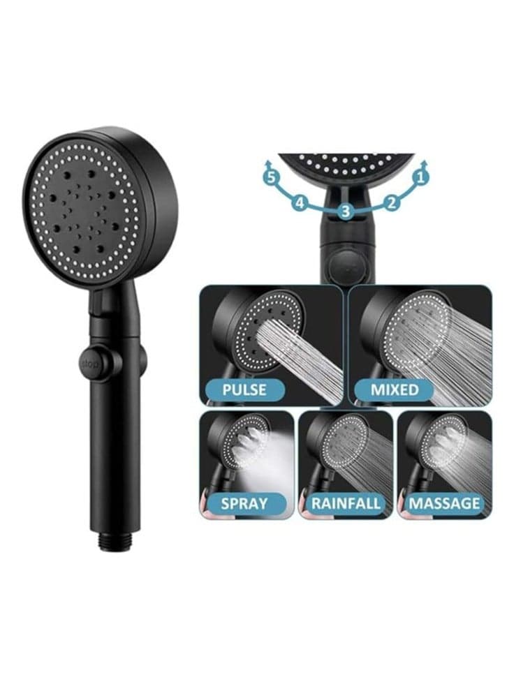 Handheld Adjustable Shower Head High Pressure Water Saver with Inner Fan, Five Modes, Elegant Black Color, Bathroom Shower Head, Switch Button on/off Showerheads (٧)