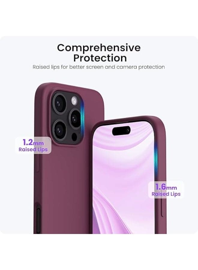 Silicone phone case compatible with Apple iPhone 16 Pro - Made of soft, heat-resistant silicone and polyurethane, high-quality materials, lined with carbon fiber to protect the back of the phone - Red wine (5)
