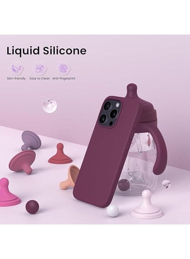 Silicone phone case compatible with Apple iPhone 16 Pro - Made of soft, heat-resistant silicone and polyurethane, high-quality materials, lined with carbon fiber to protect the back of the phone - Red wine (2)
