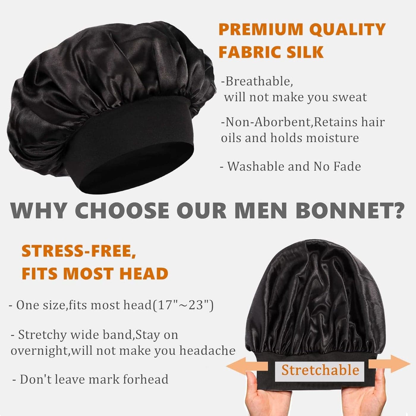 Bonnet for Men, Hair Bonnet for Sleeping, Double Layer Satin Bonnets for Black Women Curly Hair Braids, Reversible Sleep Cap (٣)