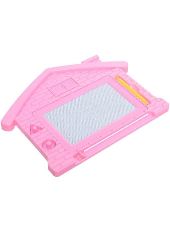 Plastic Magnetic Erasable Drawing And Writing Home Shaped Board With Multiple Shapes Of Stamps Aiming To Improve Creativity Skills For Children - Pink (2)