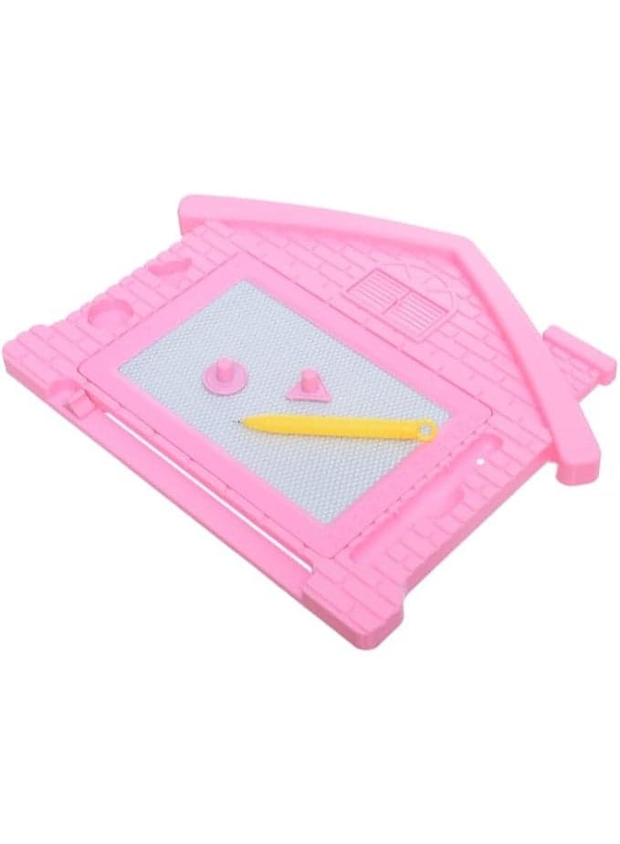 Plastic Magnetic Erasable Drawing And Writing Home Shaped Board With Multiple Shapes Of Stamps Aiming To Improve Creativity Skills For Children - Pink (3)