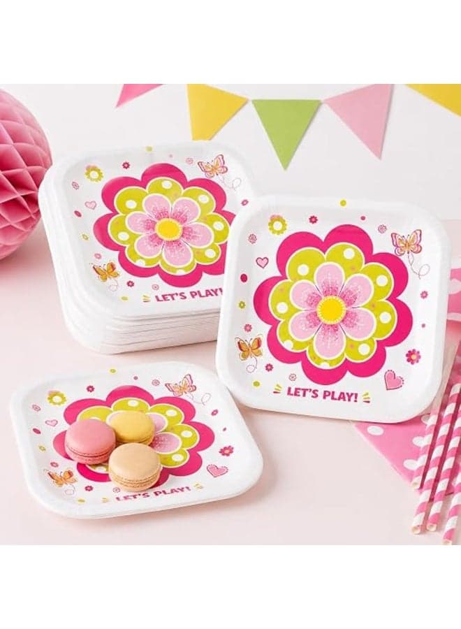 First Choice Square Paper Party Plates – 10-Piece Set (18 x 18 cm); elegant rose and butterfly design featuring the phrase "Let's Play" – perfect for birthdays, desserts, and special occasions. Party Tableware (5)