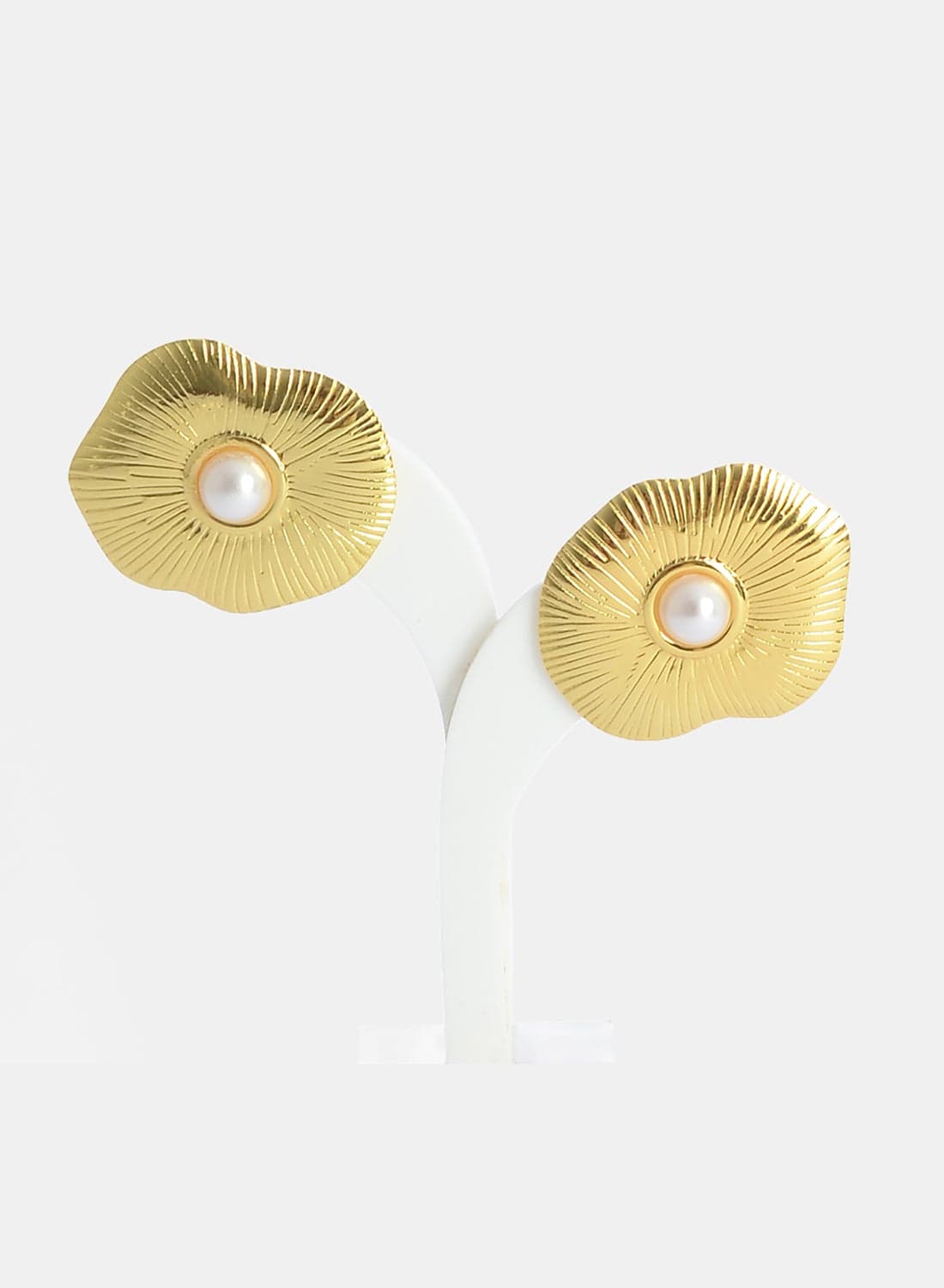 Large Pearl Flower Design Earrings With A Screw-In Design - Embossed Earrings