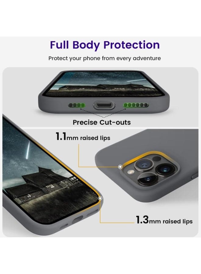 Compatible with iPhone 13 Pro Case 6.1 Inch Slim Liquid Silicone 4 Layers Soft Gel Rubber Shockproof Protective Phone Case with Anti Scratch Microfiber Lining (Dark Grey) Cases & Covers (٣)